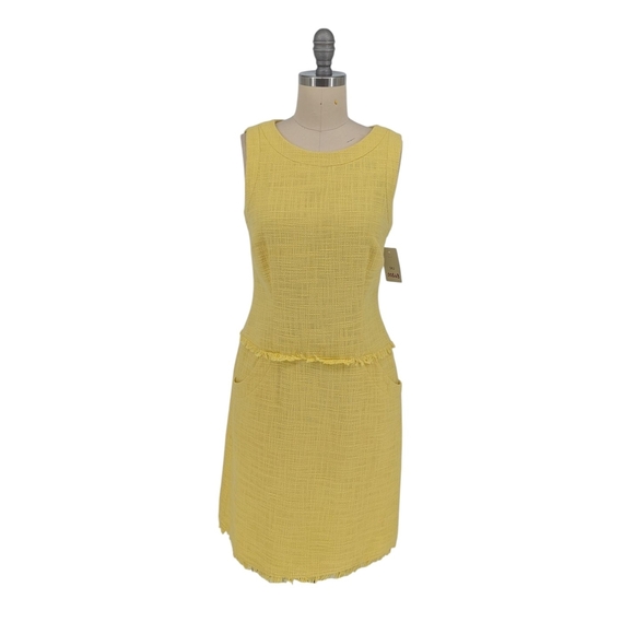00368 Calvin Klein Tweed Shift Dress Yellow Size 6 preppy spring Business casual - Picture 1 of 6